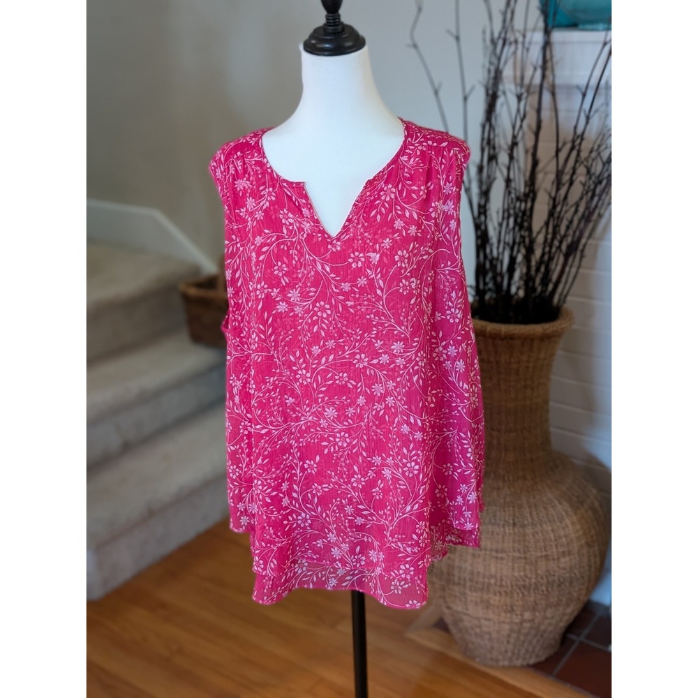 Cristina B Plus Size XXL Hot Pink White Floral Double Layer Sleeveless Blouse...